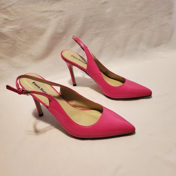 Pierre Dumas Pink Pointy Toe Sling Back Patent Leather Stiletto Heels Size 10M - Picture 4 of 7